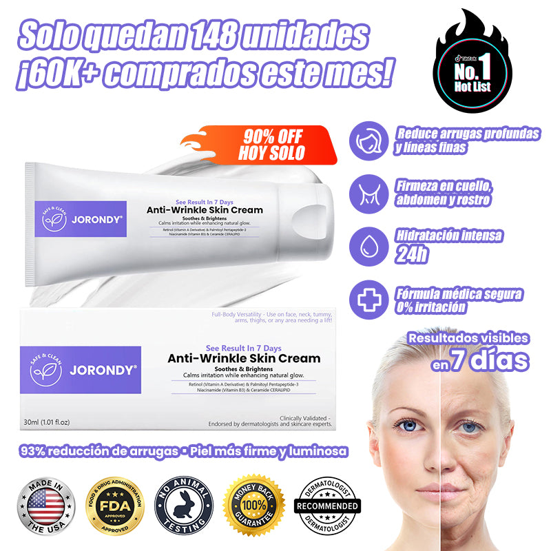 Crema antiarrugas Jorondy® para eliminar arrugas, reafirmar y blanquear la piel - ¡Última oferta!🔥 90 % de descuento.