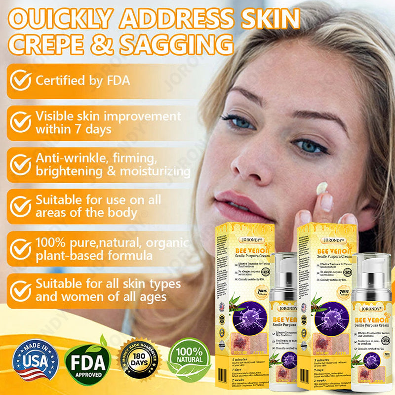 🐝 JORONDY® Bee Venom Senile Purpura Cream:Still struggling? Get a Second Box at an extra 30% Off – One for Home, One for On-the-Go!