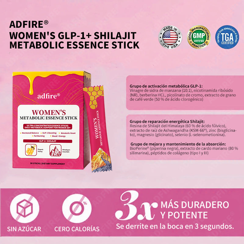 ADFIRE® BALANCE BURN BEAUTIFY ESENCIA METABÓLICA PARA MUJERES GLP-1 + SHILAJIT + JALEA REAL EN BARRA