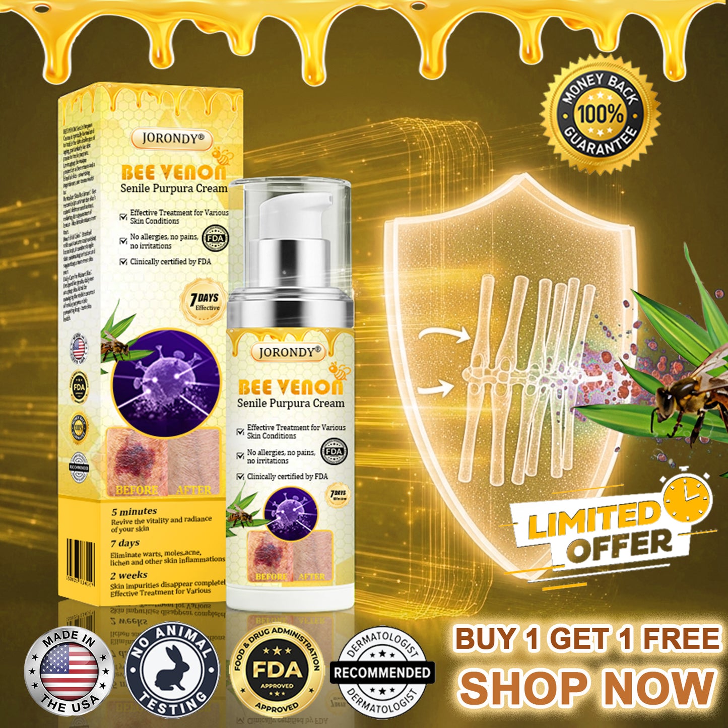 🐝 JORONDY® Bee Venom Senile Purpura Cream:Congratulations on getting an extra 60% off! Give some to your family and friends! This discount is only available this time! This is your last chance to save! Please grab it!