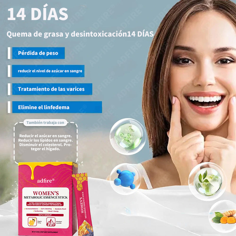 ADFIRE® BALANCE BURN BEAUTIFY ESENCIA METABÓLICA PARA MUJERES GLP-1 + SHILAJIT + JALEA REAL EN BARRA
