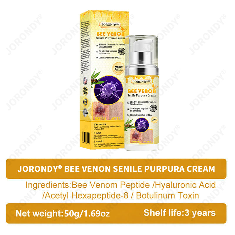🐝 JORONDY® Bee Venom Senile Purpura Cream:Still struggling? Get a Second Box at an extra 30% Off – One for Home, One for On-the-Go!