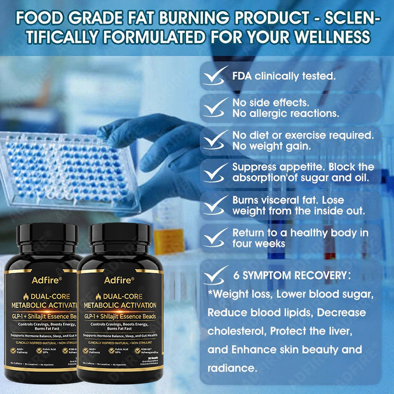 𝐀𝐝𝐟𝐢𝐫𝐞® 𝐆𝐋𝐏-𝟏 + 𝐒𝐡𝐢𝐥𝐚𝐣𝐢𝐭 𝐃𝐮𝐚𝐥-𝐂𝐨𝐫𝐞 𝐌𝐞𝐭𝐚𝐛𝐨𝐥𝐢𝐜 & 𝐑𝐞𝐬𝐭𝐨𝐫𝐚𝐭𝐢𝐨𝐧 𝐔𝐥𝐭𝐫𝐚-𝐂𝐨𝐧𝐜𝐞𝐧𝐭𝐫𝐚𝐭𝐞𝐝 𝐄𝐬𝐬𝐞𝐧𝐜𝐞 𝐁𝐞𝐚𝐝𝐬 — 𝐒𝐜𝐢𝐞𝐧𝐭𝐢𝐟𝐢𝐜 𝐅𝐚𝐭 𝐁𝐮𝐫𝐧 × 𝐇𝐞𝐫𝐛𝐚𝐥 𝐑𝐞𝐣𝐮𝐯𝐞𝐧𝐚𝐭𝐢𝐨𝐧, 𝐅𝐮𝐥𝐥𝐲 𝐀𝐜𝐭𝐢𝐯𝐚𝐭𝐢𝐧𝐠 𝐭𝐡𝐞 𝐁𝐨𝐝𝐲’𝐬 𝐌𝐞𝐭𝐚𝐛𝐨𝐥𝐢𝐜 𝐒𝐲𝐬𝐭𝐞𝐦 (✅ 𝐁𝐥𝐨𝐨𝐝 𝐒𝐮𝐠𝐚𝐫 𝐂𝐨𝐧𝐭𝐫𝐨𝐥, 𝐅𝐚𝐭 𝐋𝐨𝐬𝐬, 𝐇𝐞𝐚𝐫𝐭 𝐇𝐞𝐚𝐥𝐭𝐡, 𝐀𝐧𝐭𝐢-𝐀𝐠𝐢𝐧𝐠)