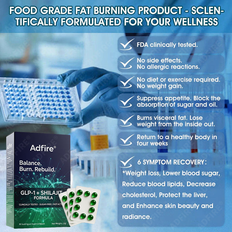 𝐀𝐝𝐟𝐢𝐫𝐞® 𝐆𝐋𝐏-𝟏 + 𝐒𝐡𝐢𝐥𝐚𝐣𝐢𝐭 𝐃𝐮𝐚𝐥-𝐂𝐨𝐫𝐞 𝐌𝐞𝐭𝐚𝐛𝐨𝐥𝐢𝐜 & 𝐑𝐞𝐬𝐭𝐨𝐫𝐚𝐭𝐢𝐨𝐧 𝐔𝐥𝐭𝐫𝐚-𝐂𝐨𝐧𝐜𝐞𝐧𝐭𝐫𝐚𝐭𝐞𝐝 𝐄𝐬𝐬𝐞𝐧𝐜𝐞 𝐁𝐞𝐚𝐝𝐬 — 𝐒𝐜𝐢𝐞𝐧𝐭𝐢𝐟𝐢𝐜 𝐅𝐚𝐭 𝐁𝐮𝐫𝐧 × 𝐇𝐞𝐫𝐛𝐚𝐥 𝐑𝐞𝐣𝐮𝐯𝐞𝐧𝐚𝐭𝐢𝐨𝐧, 𝐅𝐮𝐥𝐥𝐲 𝐀𝐜𝐭𝐢𝐯𝐚𝐭𝐢𝐧𝐠 𝐭𝐡𝐞 𝐁𝐨𝐝𝐲’𝐬 𝐌𝐞𝐭𝐚𝐛𝐨𝐥𝐢𝐜 𝐒𝐲𝐬𝐭𝐞𝐦 (✅ 𝐁𝐥𝐨𝐨𝐝 𝐒𝐮𝐠𝐚𝐫 𝐂𝐨𝐧𝐭𝐫𝐨𝐥, 𝐅𝐚𝐭 𝐋𝐨𝐬𝐬, 𝐇𝐞𝐚𝐫𝐭 𝐇𝐞𝐚𝐥𝐭𝐡, 𝐀𝐧𝐭𝐢-𝐀𝐠𝐢𝐧𝐠)