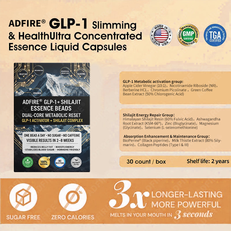 𝐀𝐝𝐟𝐢𝐫𝐞® 𝐆𝐋𝐏-𝟏 + 𝐒𝐡𝐢𝐥𝐚𝐣𝐢𝐭 𝐃𝐮𝐚𝐥-𝐂𝐨𝐫𝐞 𝐌𝐞𝐭𝐚𝐛𝐨𝐥𝐢𝐜 & 𝐑𝐞𝐬𝐭𝐨𝐫𝐚𝐭𝐢𝐨𝐧 𝐔𝐥𝐭𝐫𝐚-𝐂𝐨𝐧𝐜𝐞𝐧𝐭𝐫𝐚𝐭𝐞𝐝 𝐄𝐬𝐬𝐞𝐧𝐜𝐞 𝐁𝐞𝐚𝐝𝐬 — 𝐒𝐜𝐢𝐞𝐧𝐭𝐢𝐟𝐢𝐜 𝐅𝐚𝐭 𝐁𝐮𝐫𝐧 × 𝐇𝐞𝐫𝐛𝐚𝐥 𝐑𝐞𝐣𝐮𝐯𝐞𝐧𝐚𝐭𝐢𝐨𝐧, 𝐅𝐮𝐥𝐥𝐲 𝐀𝐜𝐭𝐢𝐯𝐚𝐭𝐢𝐧𝐠 𝐭𝐡𝐞 𝐁𝐨𝐝𝐲’𝐬 𝐌𝐞𝐭𝐚𝐛𝐨𝐥𝐢𝐜 𝐒𝐲𝐬𝐭𝐞𝐦 (✅ 𝐁𝐥𝐨𝐨𝐝 𝐒𝐮𝐠𝐚𝐫 𝐂𝐨𝐧𝐭𝐫𝐨𝐥, 𝐅𝐚𝐭 𝐋𝐨𝐬𝐬, 𝐇𝐞𝐚𝐫𝐭 𝐇𝐞𝐚𝐥𝐭𝐡, 𝐀𝐧𝐭𝐢-𝐀𝐠𝐢𝐧𝐠)